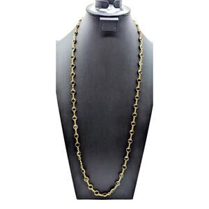 Vintage Austrian Crystal USA Gold Tone Bezel Set Blue Crystal Chain 36" Necklace